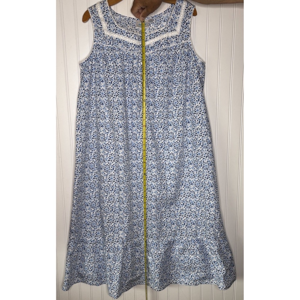 Vintage National Nightgown House Dress 1X Blue White Lace Bodice Ruffle Hem S/L - Picture 11 of 12